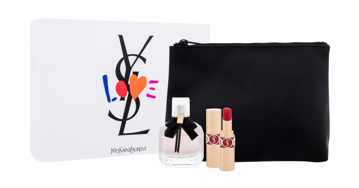 Ashley Furman Mizerabil Corespunzător  Yves Saint Laurent Mon Paris Set cadou Apă de parfum 50 ml + ruj de buze  Rouge Voluptes Shine 3,2 g No. 101 + geantă cosmetică | Parfimo.ro