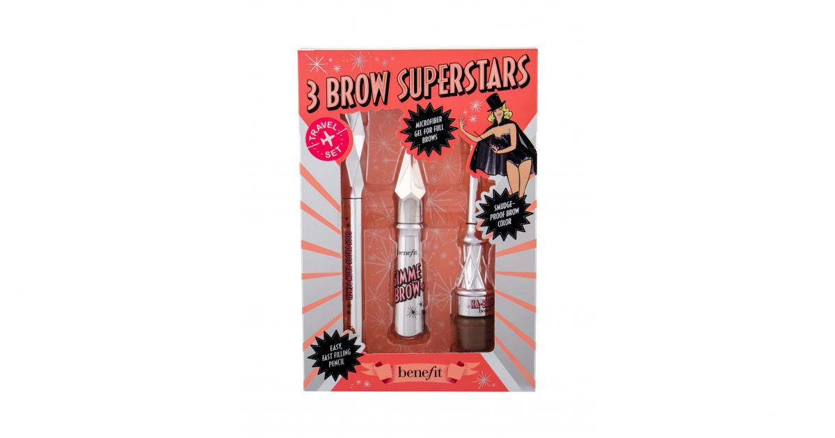 Benefit Gimme Brow+ 3 Brow Superstars Set cadou pentru femei Gel de volum pentru sprancene 3 g + Creion de srpancene Goof Proof 0,17 g + gel crema pentru sprancene Ka-Brow! 1,5 g