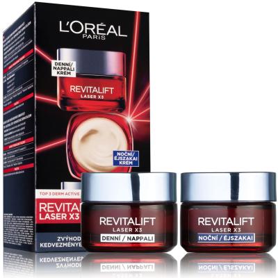 L&#039;Oréal Paris Revitalift Laser X3 Day Cream Set cadou crema de zi Revitalift Laser X3 50 ml + crema de noapte Revitalift Laser X3 50 ml