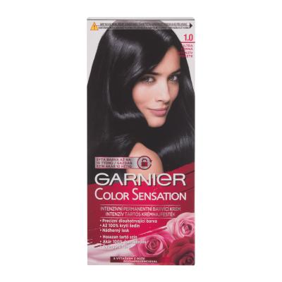 Garnier Color Sensation Vopsea de păr pentru femei 40 ml Nuanţă 1.0 Ultra Onyx Black Cutie cu defect