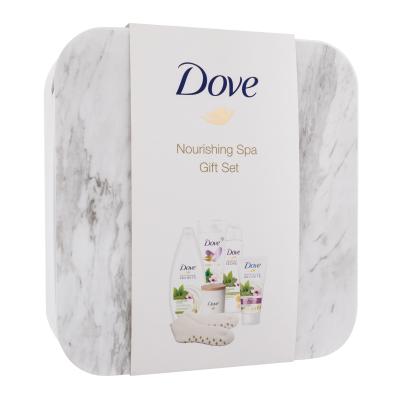 Dove Nourishing Spa Gift Set Set cadou Gel de duș Nourishing Secret Awakening Ritual 250 ml + loțiune de corp Body Love Awakening Ritual 250 ml + antiperspirant Nourishing Secret Awakening Ritual 150 ml + cremă de mâini Nourishing Secret Awakening Ritual 75 ml + ciorapi + lumanare + cutie de plastic