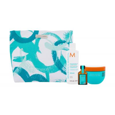 Moroccanoil Repair Gift Set Set cadou Balsam de păr Moisture Repair Conditioner 250 ml + mască de păr Restorative Hair Mask 250 ml + ulei de păr Moroccanoil Treatment 25 ml + geantă cosmetică