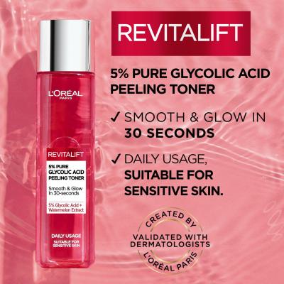L&#039;Oréal Paris Revitalift 5% Pure Glycolic Acid Peeling Toner Loțiuni și ape termale pentru femei 180 ml