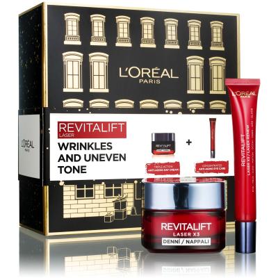 L&#039;Oréal Paris Revitalift Laser X3 Day Cream Set cadou Cremă de zi pentru față Revitalift Laser X3 50 ml + cremă de ochi Revitalift Laser X3 15 ml