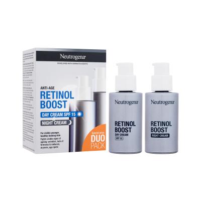Neutrogena Retinol Boost Duo Pack Set cadou Cremă de zi pentru față Retinol Boost Day Cream SPF15 50 ml + cremă de noapte Retinol Boost Night Cream 50 ml