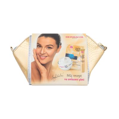 Dermacol 3D Hyaluron Therapy Set cadou Cremă de zi pentru față Hyaluron Therapy 3D Wrinkle Filler Day Cream 50 ml + cremă pentru ochi și buze Hyaluron Therapy 3D Eye & Lip Wrinkle Filler Cream 15 ml + mască de față Hyaluron Therapy 3D Hydrating Mask 2 x 8 g + geantă cosmetică