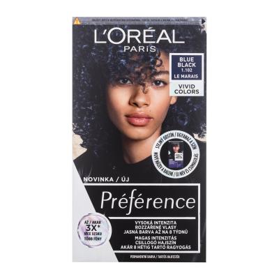 L'Oréal Paris Préférence Vivid Colors Vopsea de păr pentru femei 60 ml Nuanţă 1.102 Blue Black Cutie cu defect