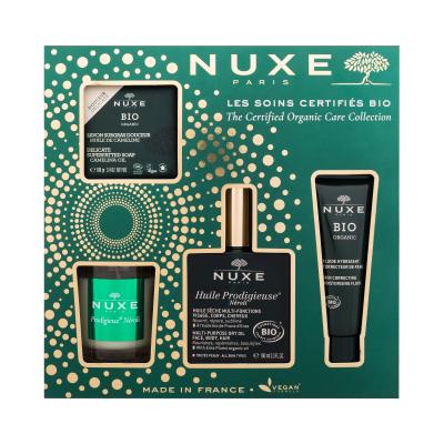 NUXE Huile Prodigieuse The Certified Organic Care Collection Set cadou Ulei uscat Huile Prodigieuse Néroli 100 ml + săpun solid  Bio Delicate Superfatted Soap 100 g + fluid facial Bio Skin Correcting Moisturising Fluid 50 ml + lumânare Prodigieuse Néroli 70 g