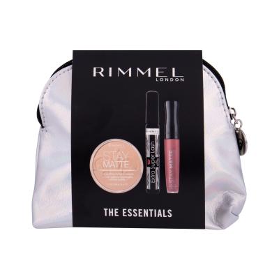 Rimmel London Extra Super Lash Set cadou Mascara Extra Super Lash 8 ml + Pudra Stay Matte 14 g 001 Transparent + ruj Stay Matte 5,5 ml 110 Blush + geantă cosmetică Ambalaj deteriorat