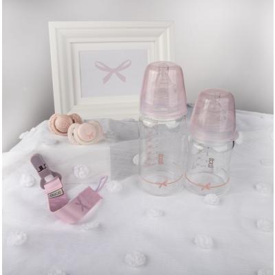 LOVI Baby Shower Glass Bottle Pink 3m+ Biberoane pentru copii 250 ml