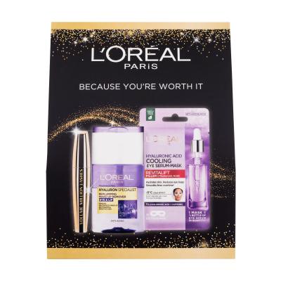 L'Oréal Paris Volume Million Lashes Set cadou mascara Volume Million Lashes 10,5 ml + demachiant Hyaluron Specialist Replumping Make-up Remover 125 ml + masca ser de ochi Revitalift Filler HA Cooling Tissue Eye Serum-Mask 11 g