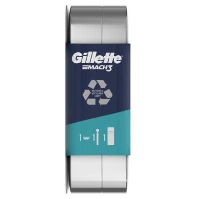 Gillette Mach3 Set cadou Aparat de ras 1 buc + gel de ras Soothing With Aloe Vera Sensitive 75 ml + cutie de metal