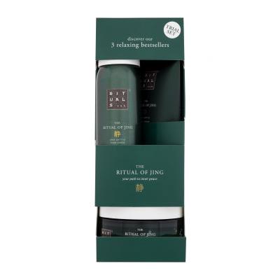 Rituals The Ritual Of Jing 3 Relaxing Bestsellers Set cadou Spumă de duș 50 ml + cremă de corp 70 ml + scrub de corp 125 g Cutie cu defect