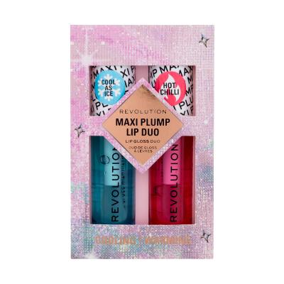 Makeup Revolution London Maxi Plump Lip Duo Set cadou Luciu de buze Maxi Plump Pout Bomb Cool As Ice 6 ml + luciu de buze Maxi Plump Pout Bomb Hot As Chilli 6 ml