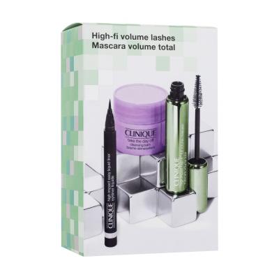 Clinique High Impact High-Fi Full Volume Mascara Set cadou Rimel High Impact High-Fi 10 ml + tuș de ochi High Impact Eyeliner Liquid 0,34 g Black + balsam demachiant Take The Day Off Cleansing Balm 15 ml