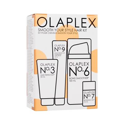 Olaplex Smooth Your Style Hair Kit Set cadou Îngrijire pentru păr Hair Perfector No. 3 30 ml + ser pentru păr No. 9 Bond Protector Nourishing Hair Serum 20 ml + cremă anti-frizz No. 6 Bond Smoother 100 ml + ulei regenerant pentru păr No. 7 Bonding Oil 7,5 ml Cutie cu defect
