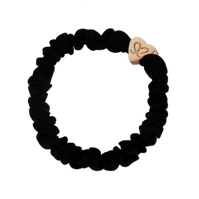By Eloise London Skinny Silk Scrunchie Gold Heart Elastice de păr pentru femei 1 buc Nuanţă Black