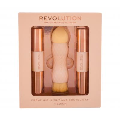 Makeup Revolution London Crème Highlight And Contour Kit Set cadou Baton de conturare 3,5g + Iluminator pentru ten 3,5g + 1buc Burete si pensula 2 in 1