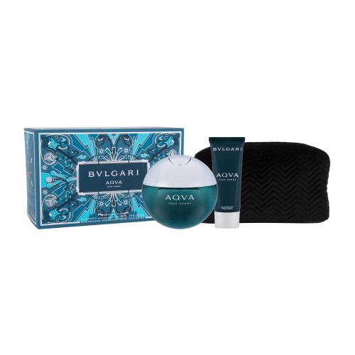 Bvlgari Aqva Pour Homme set cadou Apa de toaleta 100 ml +Balsam dupa ras100 ml + Geanta cosmetica pentru bărbați