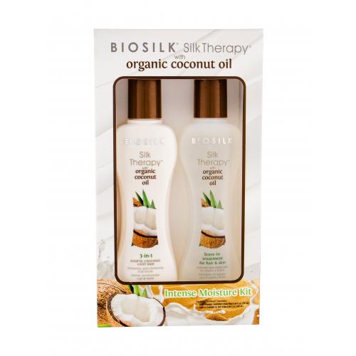 Farouk Systems Biosilk Silk Therapy Organic Coconut Oil set cadou Sampon 3 en 1 167 ml + Tratament fara clatire 167 ml pentru femei