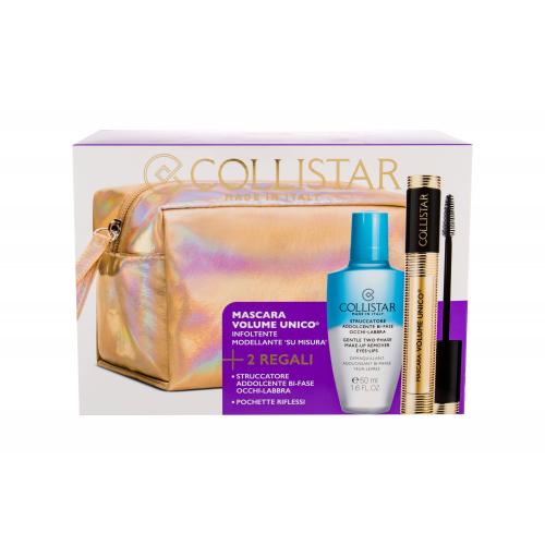 Collistar Volume Unico set cadou Mascara 13 ml + Demachiant bifazic Gentle Two Phase 50 ml + Borseta cosmetice pentru femei Intense Black