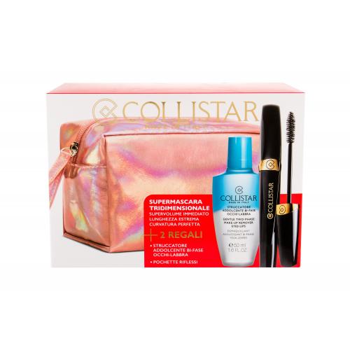 Collistar SuperMascara Three Dimensional set cadou Mascara 8 ml + Demachiant bifazic Gentle Two Phase 50 ml + Borseta cosmetice Extra Black