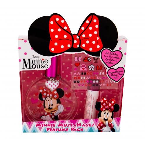 Disney Minnie Mouse set cadou Apa de toaleta 50 ml + Balsam de buze 3,5 g + autocolante pentru copii