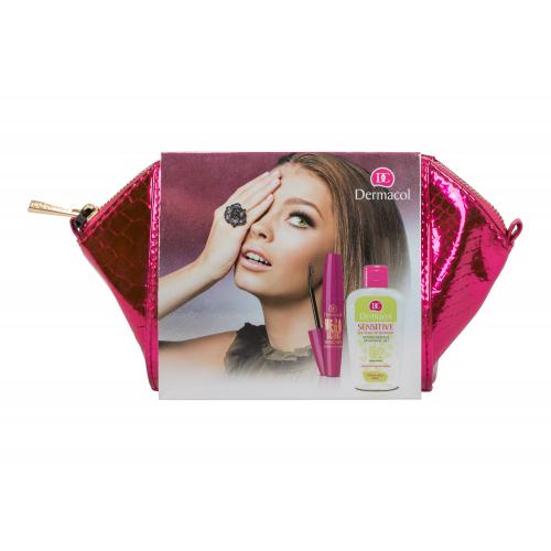 Dermacol Sensitive set cadou demachiant de ochi 150 ml + mascara Mega Lashes 12,5 ml + geanta cosmetica pentru femei