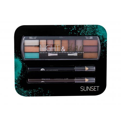 2K Night & Day set cadou Paleta cu farduri de pleoape 8,16 g + creion de ochii 0,6 g Negru + creion de ochi 0,6 g Brown pentru femei Sunset