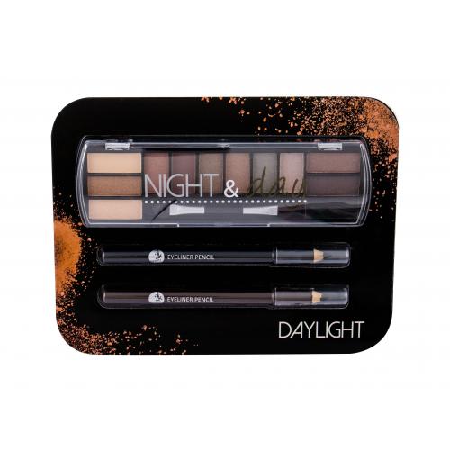 2K Night & Day set cadou Paleta cu farduri de pleoape 8,16 g + creion de ochi 0,6 g Negru + creion de ochi 0,6 g Brown pentru femei Daylight