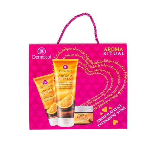 Dermacol Aroma Ritual Belgian Chocolate set cadou gel de dus 250 ml +exfoliant de corp 200 g + crema de maini 100 ml pentru femei