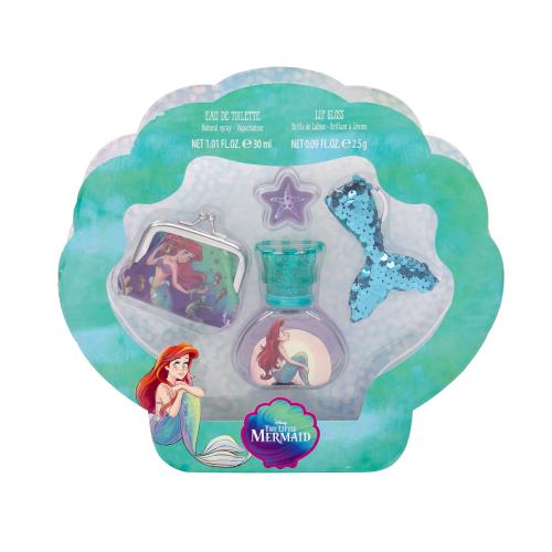 Disney Princess The Little Mermaid set cadou edt 30 ml + luciu de buze 2,5 g + portofel + breloc pentru copii