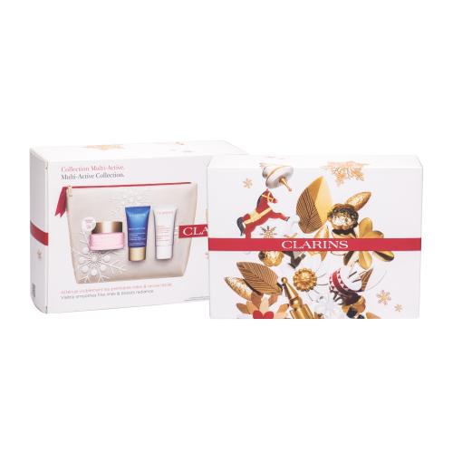 Clarins Multi-Active set cadou crema de zi 50 ml + crema de noapte 15 ml + balsam pentru ten Beauty Flash 15 ml + geanta de cosmetice W Natural