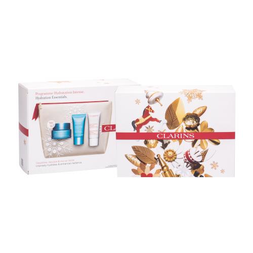 Clarins Hydra-Essentiel set cadou crema de zi pentru ten 50 ml + masca pentru ten SOS Hydra 15 ml + spuma de curatare 30 ml + geanta de cosmetice