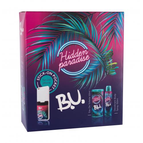 B.U. Hidden Paradise set cadou apa de toaleta 50 ml + deodorant 150 ml + sticker pentru telefon mobil 1 buc pentru femei