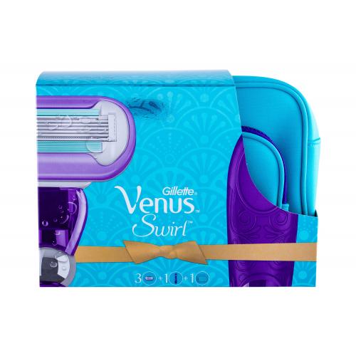 Gillette Venus Swirl set cadou aparat de bărbierit 1 buc + capat de rezervă 2 buc + geantă cosmetică pentru femei