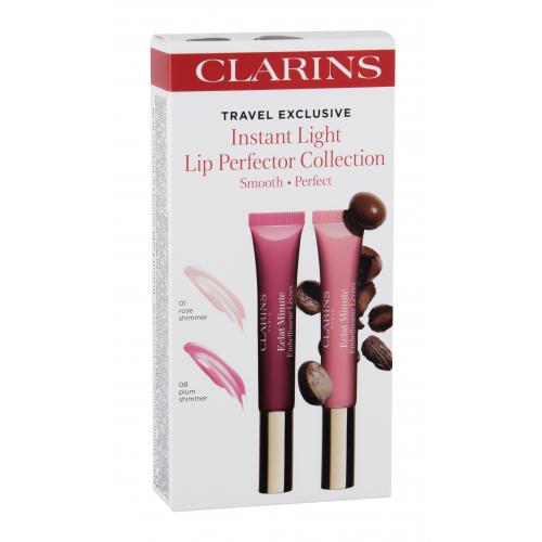 Clarins Instant Light Natural Lip Perfector set cadou luciu de buze 12 ml + luciu de buze 12 ml 08 Plum Shimmer pentru femei 01 Rose Shimmer Natural