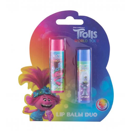 DreamWorks Trolls World Tour Duo Kit set cadou balsam de buze 4,2 g Cherry + balsam de buze 4,2 g Lemon pentru copii