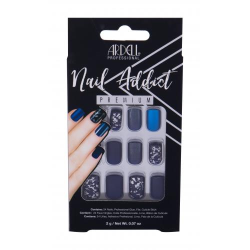 Ardell Nail Addict Premium set cadou unghii artificiale 24 buc + lipici pentru unghii 2 g + pila 1 buc + ustensila pentru aplicare 1 buc W Matte Blue