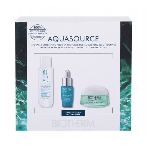 Biotherm Aquasource set cadou gel de curatare 15 ml + apă de curățare micelară Biosource 30 ml + ser pentru ten Life Plankton 7 ml pentru femei