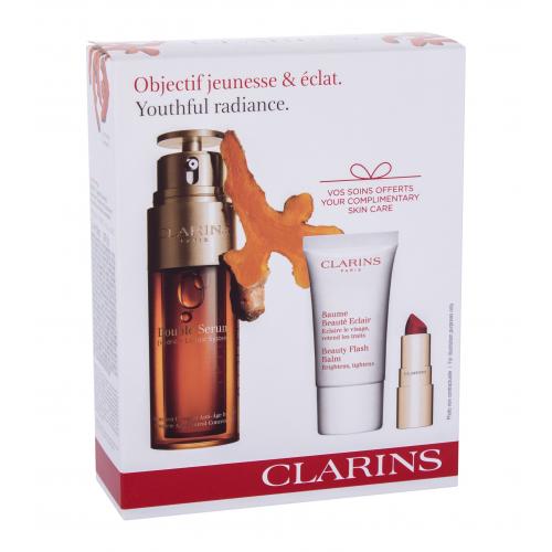 Clarins Double Serum set cadou ser hidratant 50 ml + balsam hidratant Beauty Flash Balm 15 ml + ruj Joli Rouge 1,5 g Velvet 742 pentru femei Natural