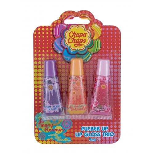 Chupa Chups Pucker Up Lip Balm Trio set cadou lip gloss 9 ml + lip gloss 9 ml Tangy-Orange + lip gloss 9 ml Very Cherry pentru copii Grape-Licious