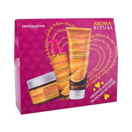 Dermacol Aroma Ritual Belgian Chocolate set cadou gel de duș 250 ml + săpun pentru mâini 250 ml + peeling corporal 200 ml pentru femei