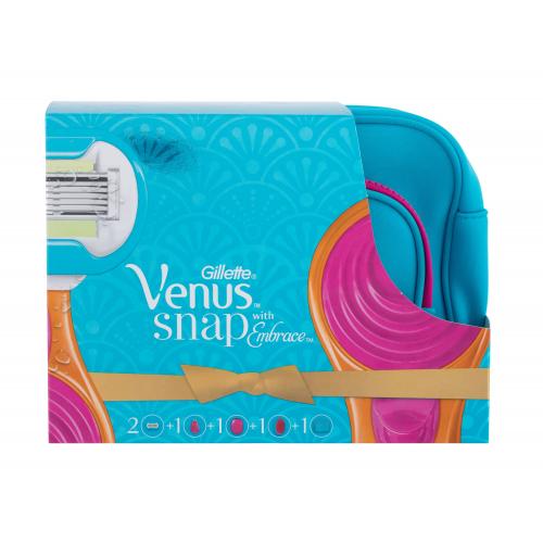 Gillette Venus Snap With Embrace set cadou aparat de ras 1 buc + rezervă 2 buc + carcasă 1 buc + pieptene de păr 1 buc + geantă cosmetică pentru femei