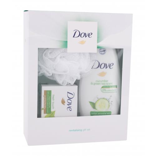 Dove Revitalising Gift Set set cadou gel de duș Castravete și ceai verde 250 ml + săpun solid Fresh Touch 100 g + burete de baie pentru femei