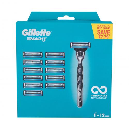 Gillette Mach3 set cadou aparat de ras cu un singur capat 1 buc + rezervă 11 buc pentru bărbați