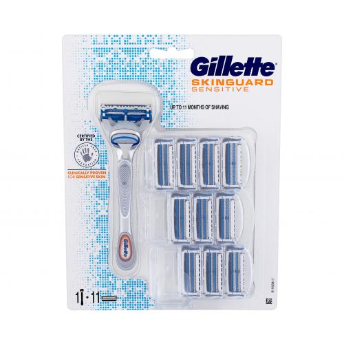Gillette Skinguard Sensitive set cadou aparat de ras cu un singur capat 1 buc +  rezervă 10 buc pentru bărbați