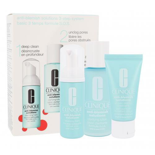 Clinique Anti-Blemish Solutions set cadou Lotiune de curatare 100 ml + Spuma de curatare 50 ml + Crema de zi 30 ml pentru femei