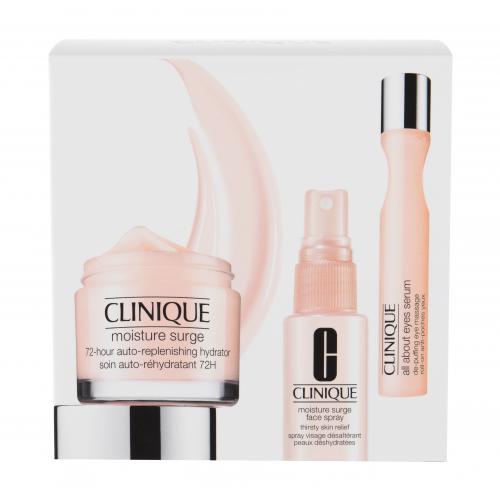 Clinique Moisture Surge set cadou gel hidratant Moisture Surge 75 ml + spray facial Moisture Surge 30 ml + ser About Eyes 15 ml pentru femei