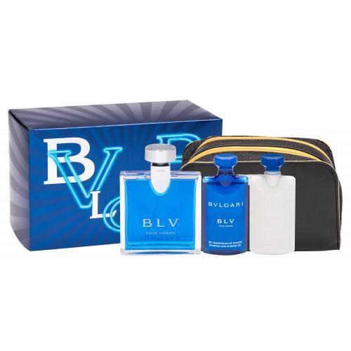 Bvlgari BLV Pour Homme set cadou EDT 100 ml + 75 ml Balsam dupa barbierit + 75 ml Gel de dus + Borseta cosmetice pentru bărbați